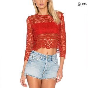 Lovers + Friends Vibrant Red Lace Crop Top